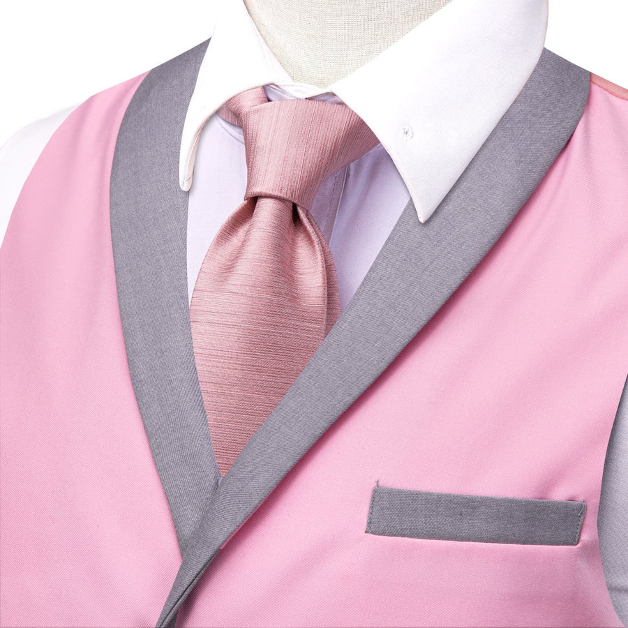 Solid Light Pink Button Vest Shawl Collar Vest Set vest set    - Sophisticated Gentlemen
