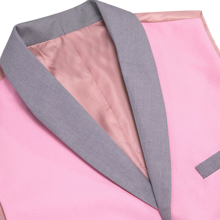 Solid Light Pink Button Vest Shawl Collar Vest Set vest set    - Sophisticated Gentlemen