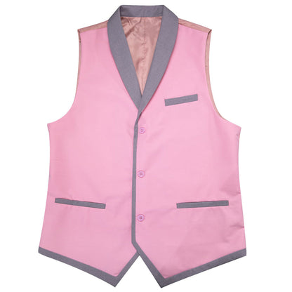 Solid Light Pink Button Vest Shawl Collar Vest Set vest set    - Sophisticated Gentlemen