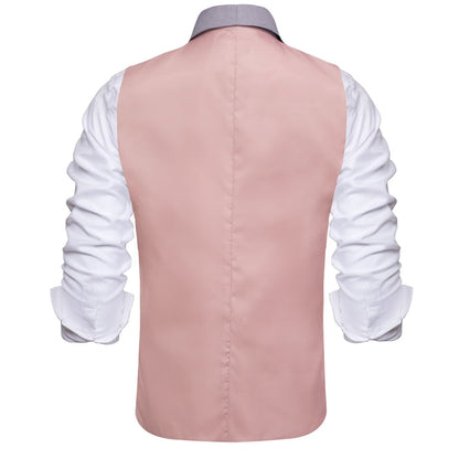 Solid Light Pink Button Vest Shawl Collar Vest Set vest set    - Sophisticated Gentlemen