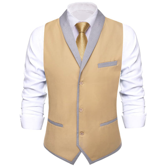 Brown Solid Shawl Collar Vest Set vest set S (Chest 40")   - Sophisticated Gentlemen