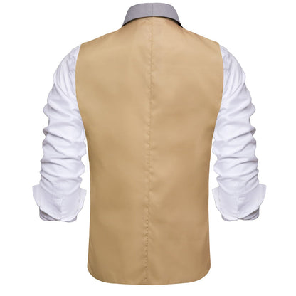 Brown Solid Shawl Collar Vest Set vest set    - Sophisticated Gentlemen