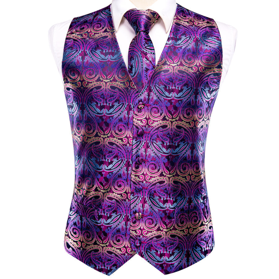 Purple Jacquard Silk Vest Set vest set    - Sophisticated Gentlemen
