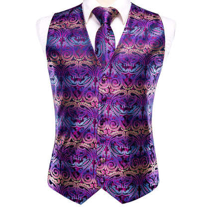 Purple Jacquard Silk Vest Set vest set    - Sophisticated Gentlemen
