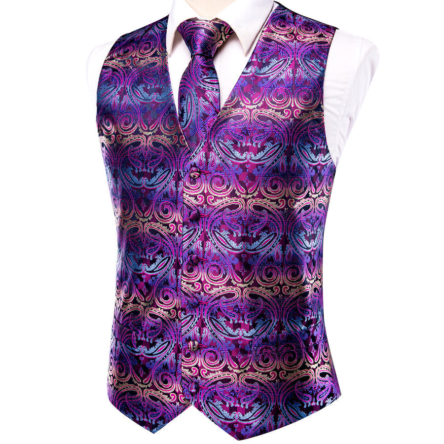 Purple Jacquard Silk Vest Set vest set    - Sophisticated Gentlemen