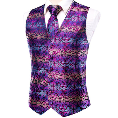 Purple Jacquard Silk Vest Set vest set    - Sophisticated Gentlemen