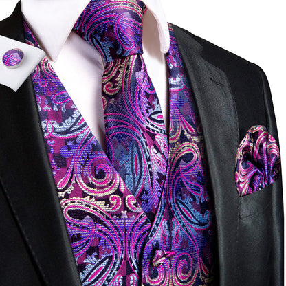 Purple Jacquard Silk Vest Set vest set S (Chest 40")   - Sophisticated Gentlemen