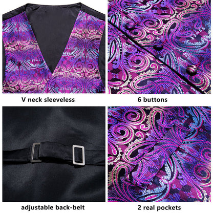 Purple Jacquard Silk Vest Set vest set    - Sophisticated Gentlemen