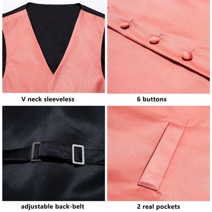 Watermelon Red Solid Jacquard Silk Vest Set vest set    - Sophisticated Gentlemen