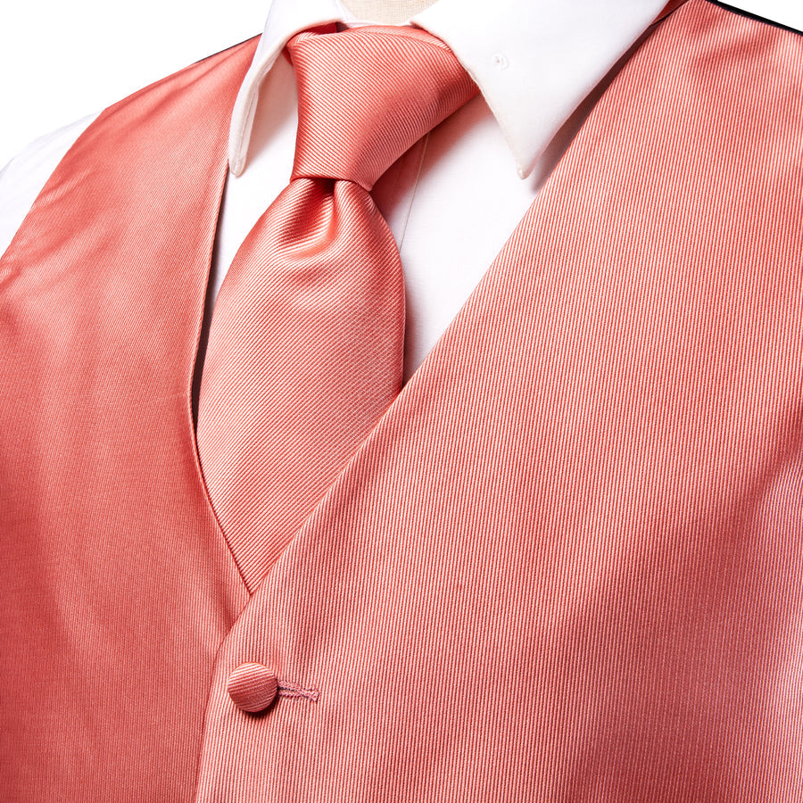 Watermelon Red Solid Jacquard Silk Vest Set vest set    - Sophisticated Gentlemen