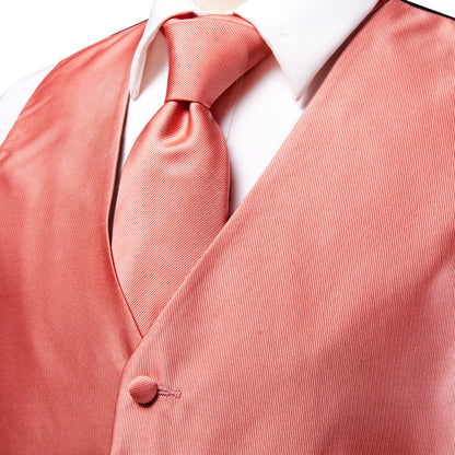 Watermelon Red Solid Jacquard Silk Vest Set vest set    - Sophisticated Gentlemen