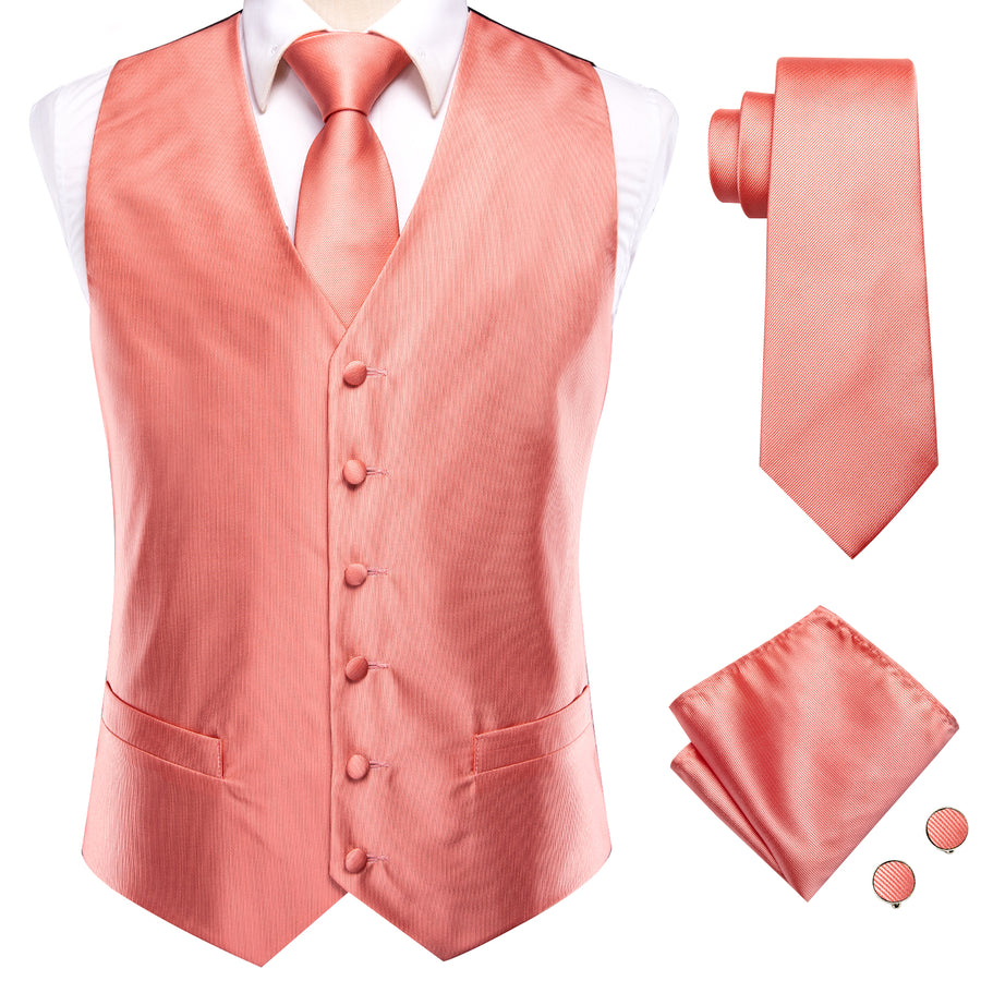 Watermelon Red Solid Jacquard Silk Vest Set vest set    - Sophisticated Gentlemen