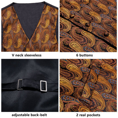 Bronze Paisley Jacquard Silk Vest Set vest set    - Sophisticated Gentlemen