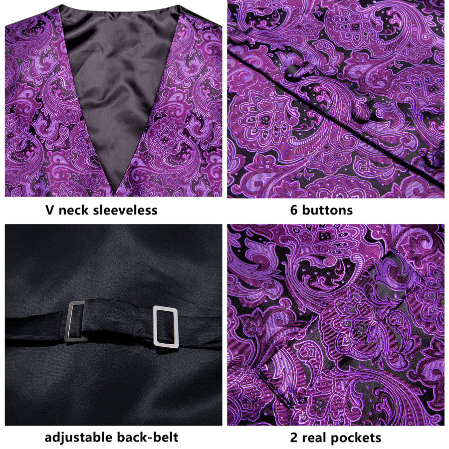 Dark Purple Paisley Jacquard Silk Vest Set vest set    - Sophisticated Gentlemen