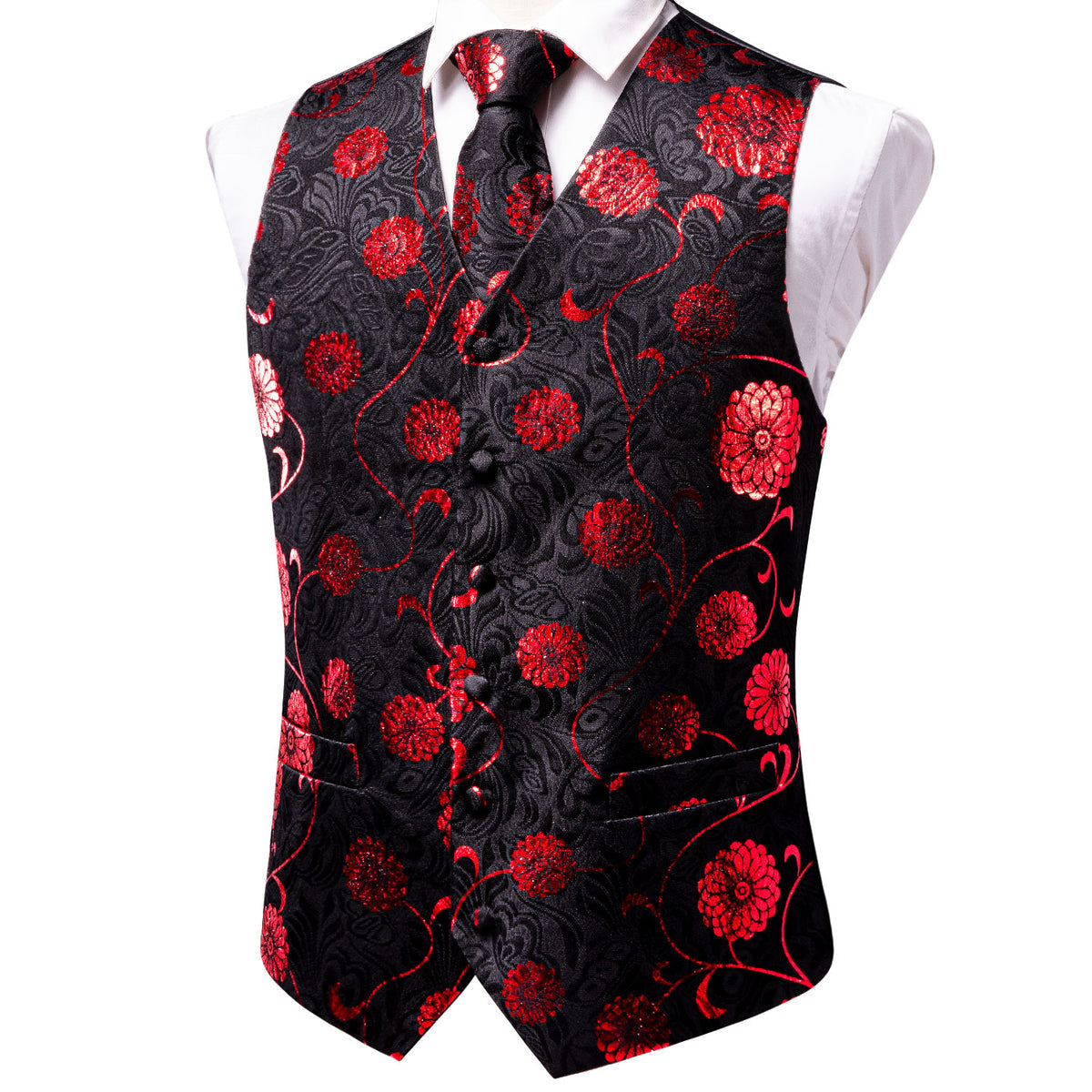 Black and Red Floral Vest Set vest set    - Sophisticated Gentlemen