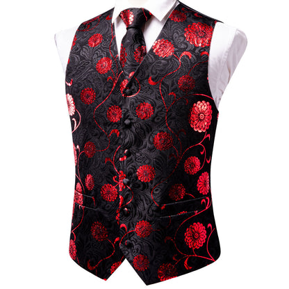 Black and Red Floral Vest Set vest set    - Sophisticated Gentlemen