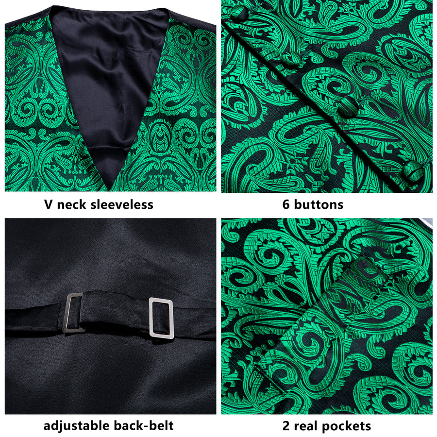 Dark Green Paisley Jacquard Silk Vest Set vest set    - Sophisticated Gentlemen