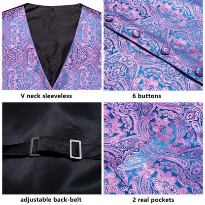 Blue and Purple Paisley Jacquard Silk Vest Set vest set    - Sophisticated Gentlemen
