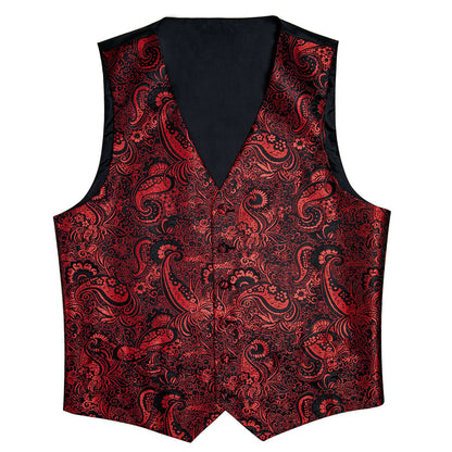 Black Red Paisley Jacquard Silk Vest Set vest set    - Sophisticated Gentlemen