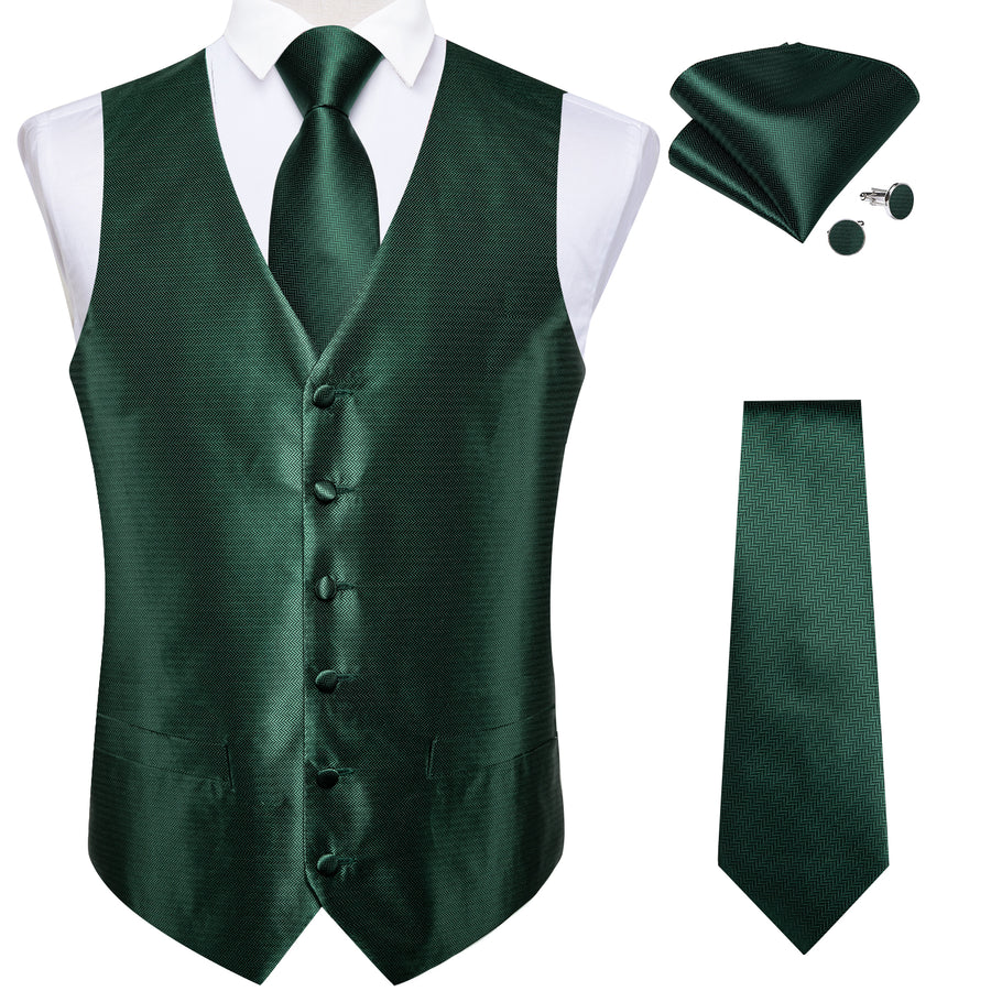 Shining Green Solid Jacquard Silk Vest Set vest set    - Sophisticated Gentlemen