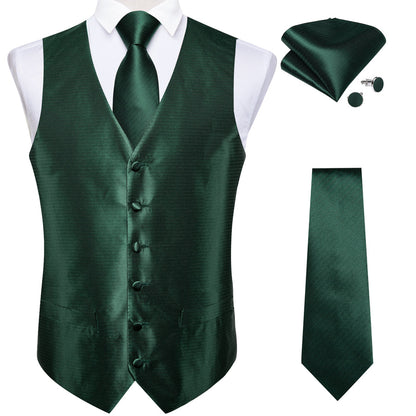 Shining Green Solid Jacquard Silk Vest Set vest set    - Sophisticated Gentlemen