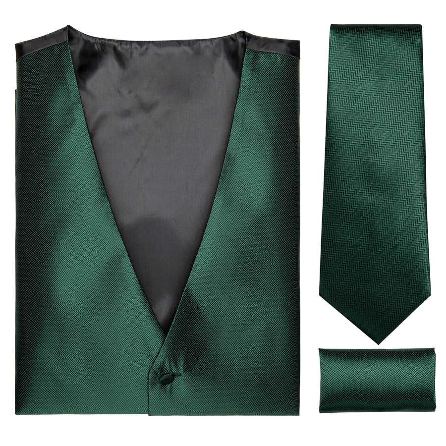Shining Green Solid Jacquard Silk Vest Set vest set    - Sophisticated Gentlemen