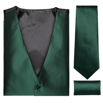 Shining Green Solid Jacquard Silk Vest Set vest set    - Sophisticated Gentlemen