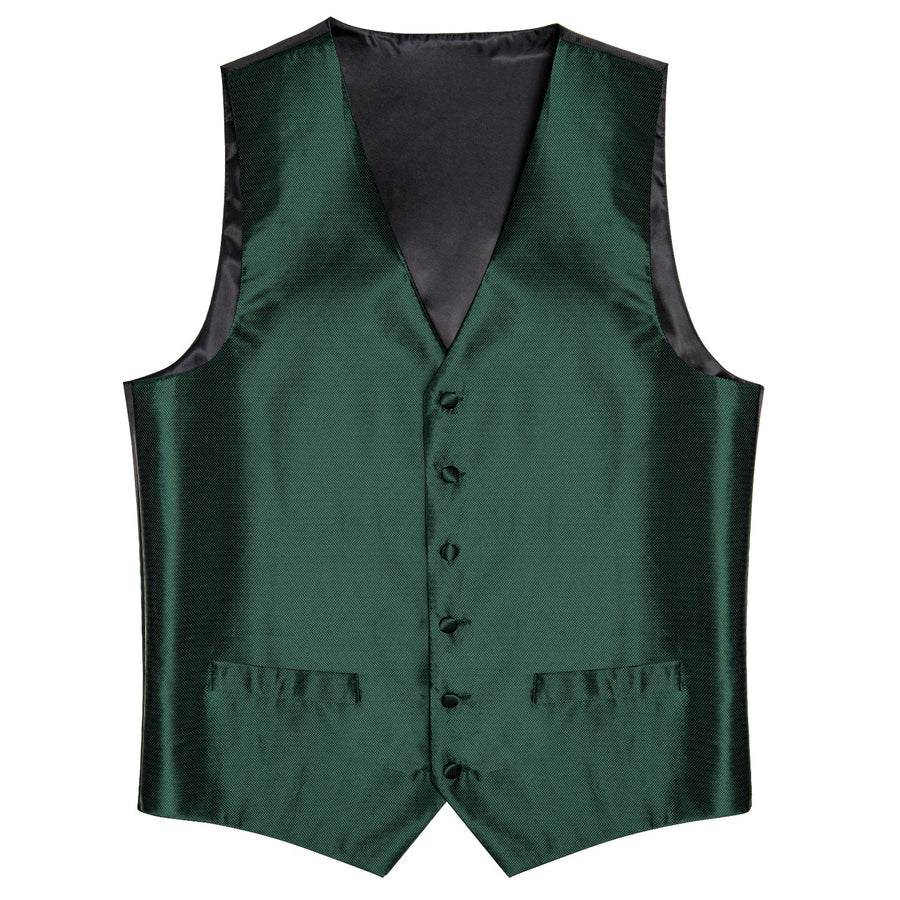 Shining Green Solid Jacquard Silk Vest Set vest set    - Sophisticated Gentlemen