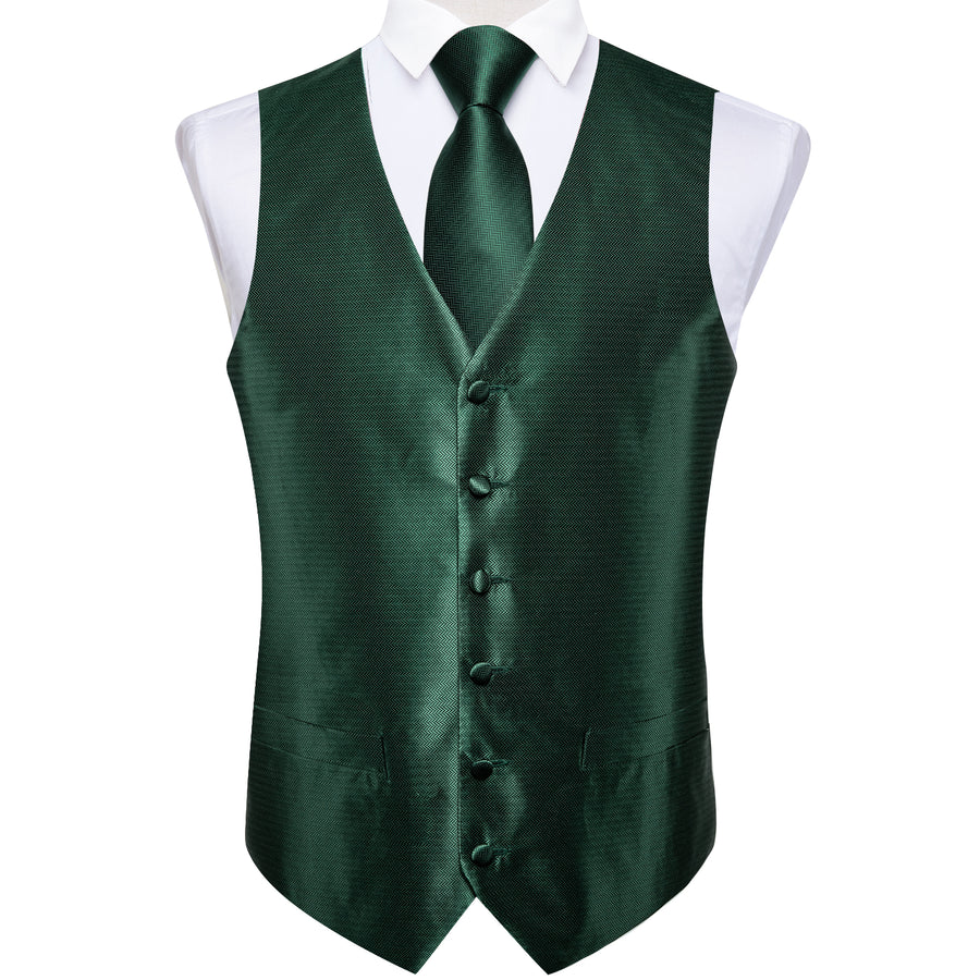 Shining Green Solid Jacquard Silk Vest Set vest set    - Sophisticated Gentlemen