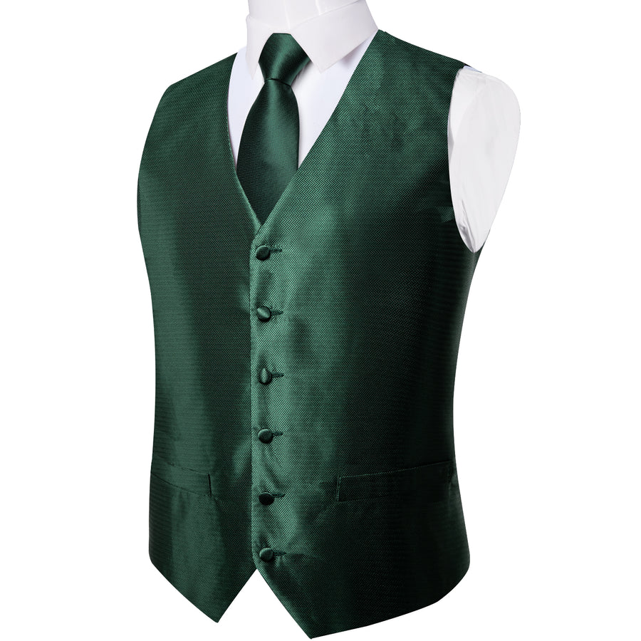 Shining Green Solid Jacquard Silk Vest Set vest set    - Sophisticated Gentlemen