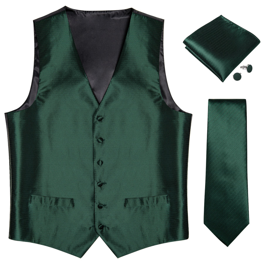 Shining Green Solid Jacquard Silk Vest Set vest set    - Sophisticated Gentlemen
