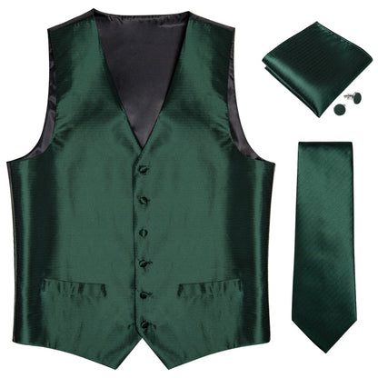 Shining Green Solid Jacquard Silk Vest Set vest set    - Sophisticated Gentlemen