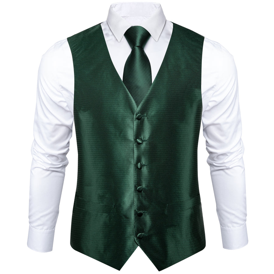 Shining Green Solid Jacquard Silk Vest Set vest set    - Sophisticated Gentlemen