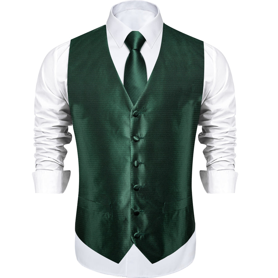 Shining Green Solid Jacquard Silk Vest Set vest set    - Sophisticated Gentlemen