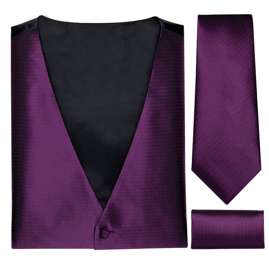 Shining Purple Solid Jacquard Silk Vest Set vest set    - Sophisticated Gentlemen
