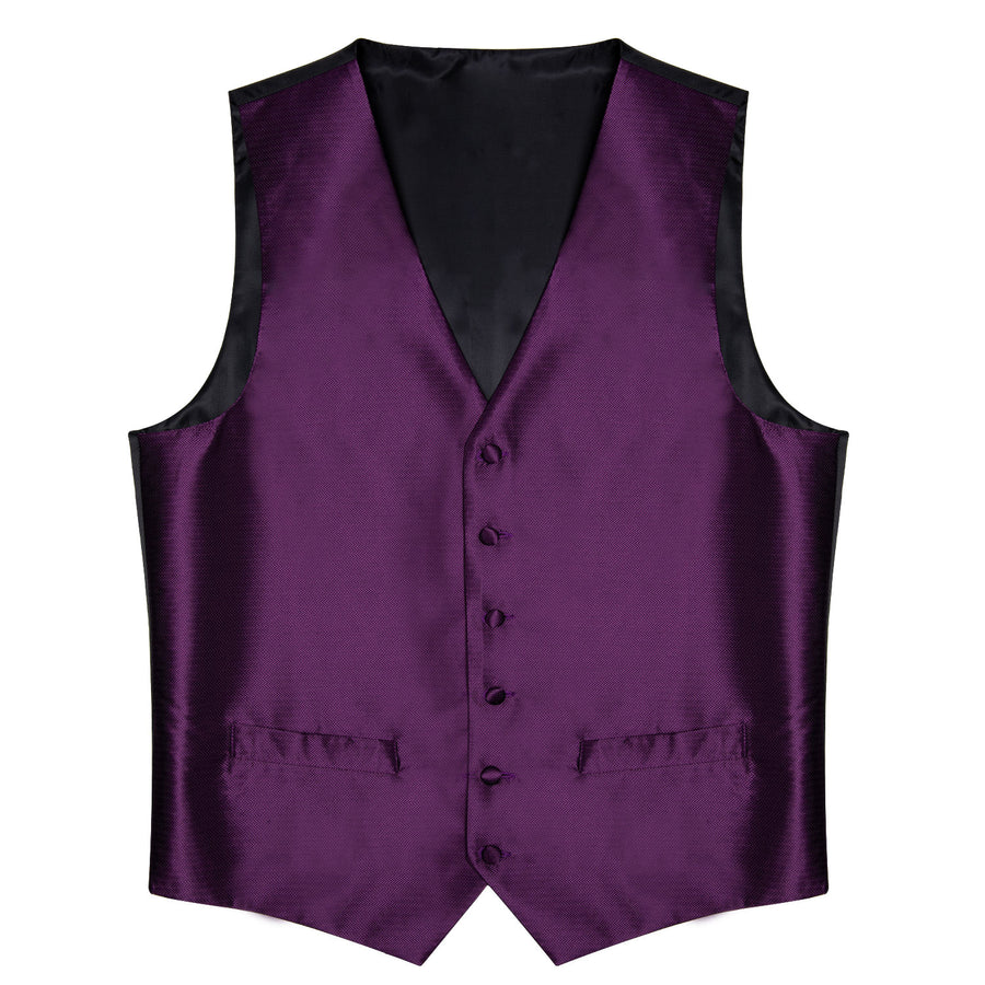 Shining Purple Solid Jacquard Silk Vest Set vest set    - Sophisticated Gentlemen