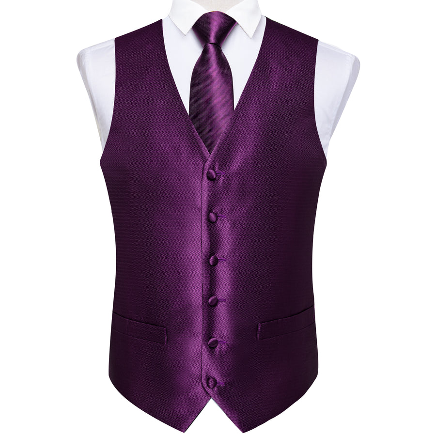 Shining Purple Solid Jacquard Silk Vest Set vest set    - Sophisticated Gentlemen