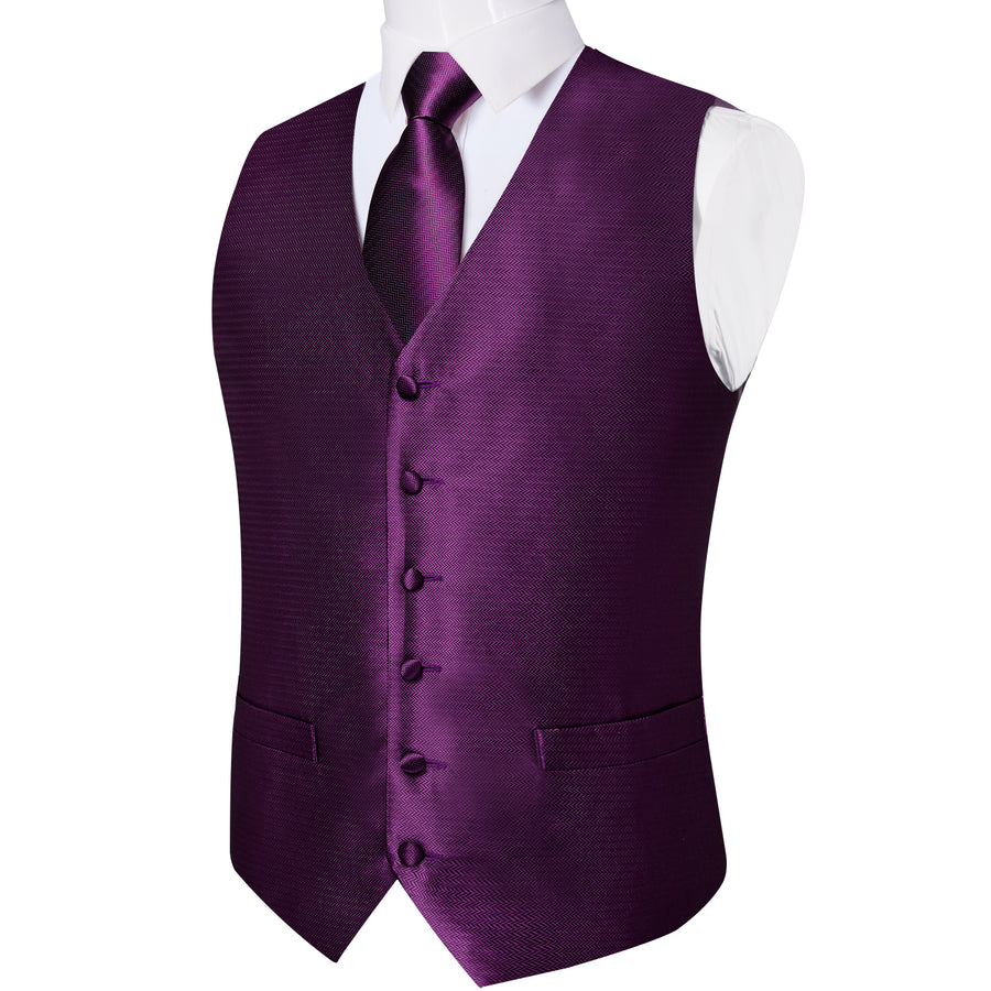Shining Purple Solid Jacquard Silk Vest Set vest set    - Sophisticated Gentlemen