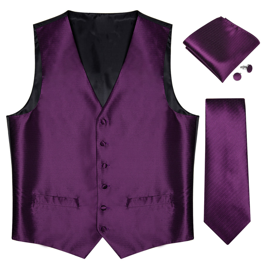 Shining Purple Solid Jacquard Silk Vest Set vest set    - Sophisticated Gentlemen