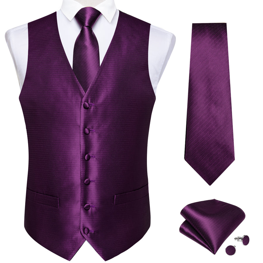 Shining Purple Solid Jacquard Silk Vest Set vest set    - Sophisticated Gentlemen