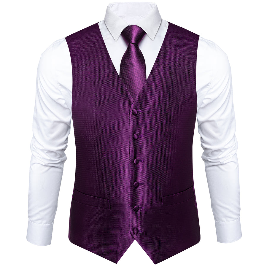 Shining Purple Solid Jacquard Silk Vest Set vest set    - Sophisticated Gentlemen