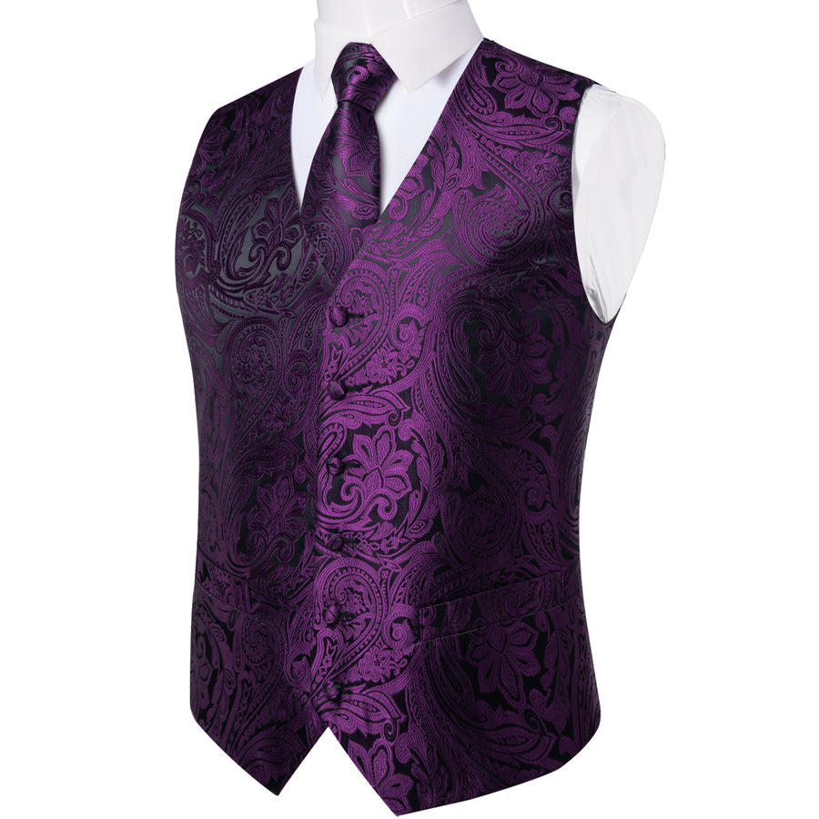 Dark Purple Paisley Vest Set vest set    - Sophisticated Gentlemen
