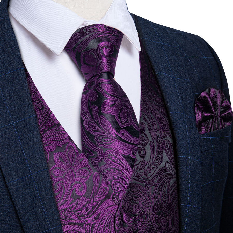Dark Purple Paisley Vest Set vest set S (Chest 40")   - Sophisticated Gentlemen