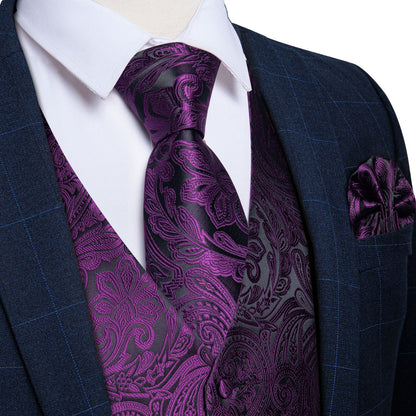 Dark Purple Paisley Vest Set vest set S (Chest 40")   - Sophisticated Gentlemen