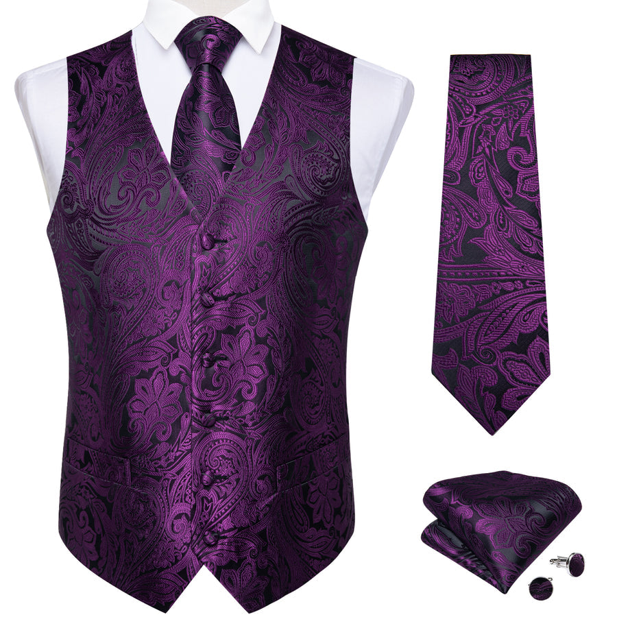 Dark Purple Paisley Vest Set vest set    - Sophisticated Gentlemen