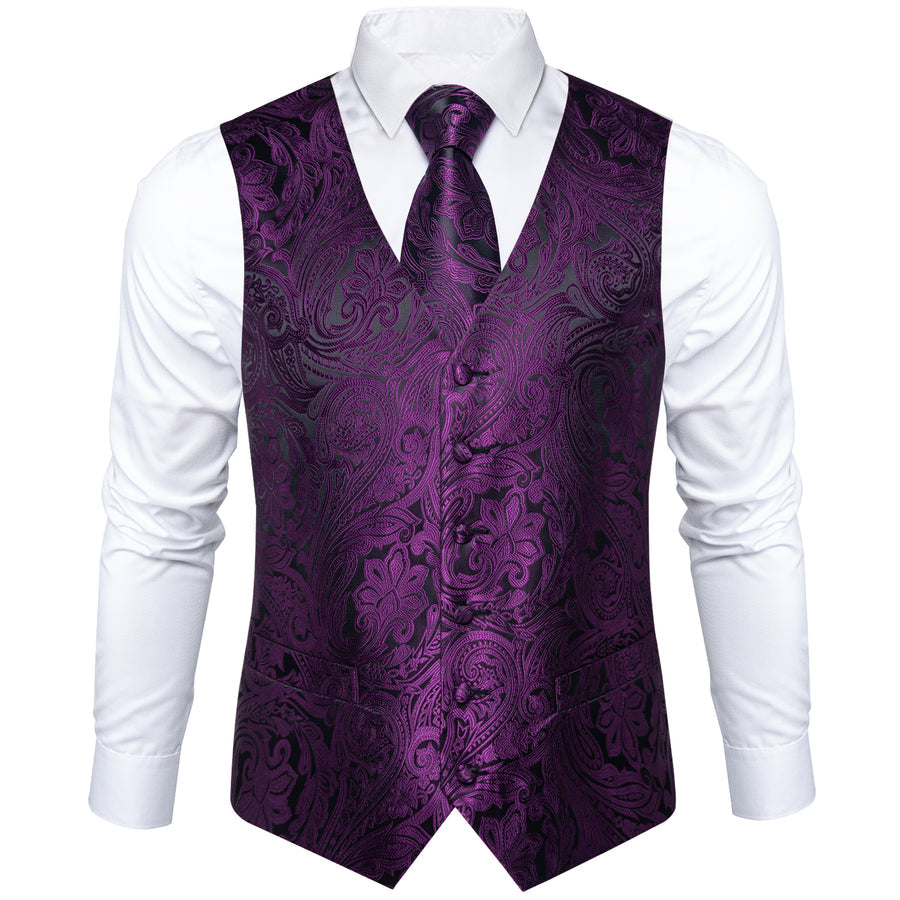 Dark Purple Paisley Vest Set vest set    - Sophisticated Gentlemen