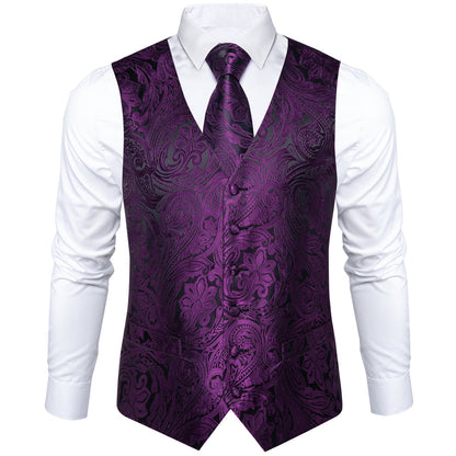 Dark Purple Paisley Vest Set vest set    - Sophisticated Gentlemen