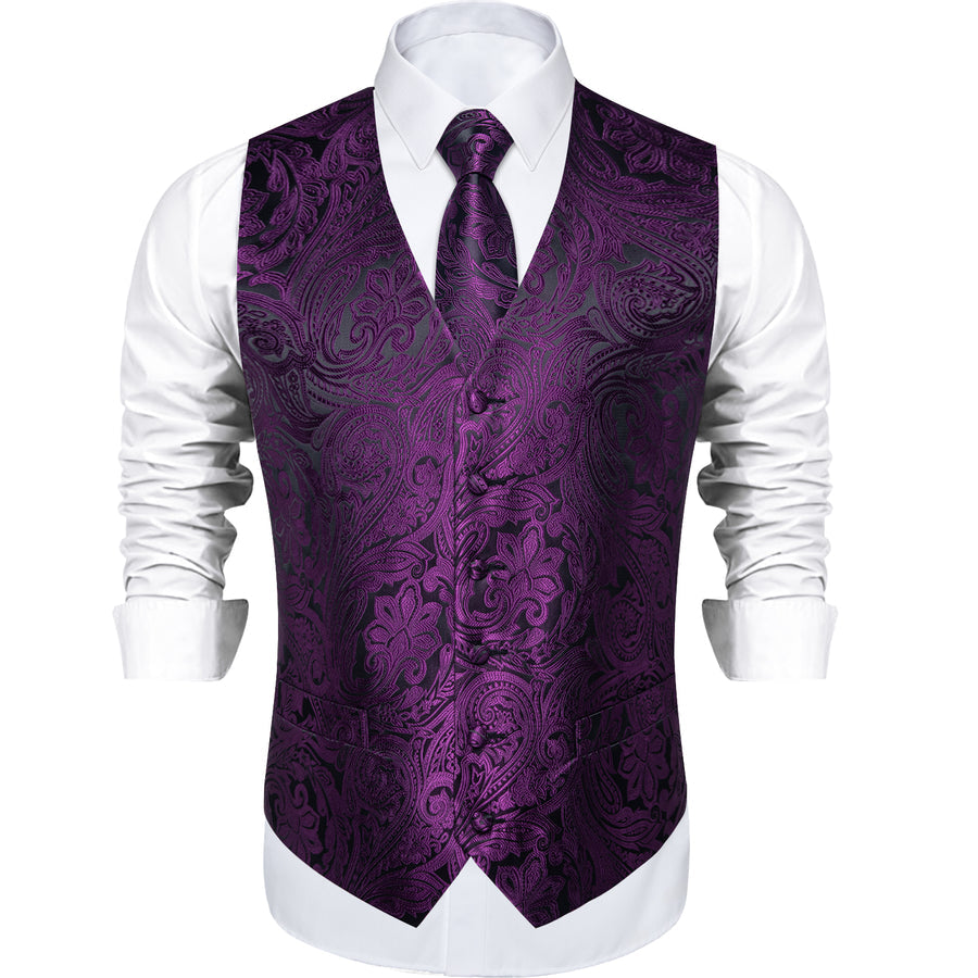 Dark Purple Paisley Vest Set vest set    - Sophisticated Gentlemen