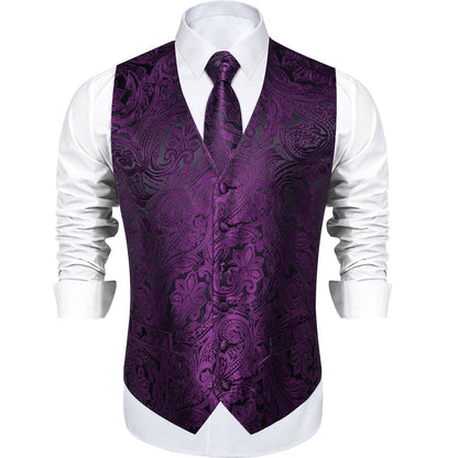 Dark Purple Paisley Vest Set vest set    - Sophisticated Gentlemen