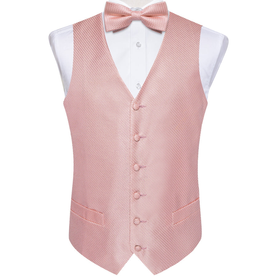 Baby Pink Polka Dot Jacquard Silk Vest Set vest set    - Sophisticated Gentlemen
